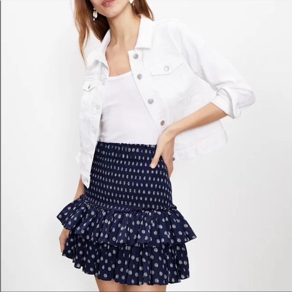 LOFT Navy Smocked Ruffle Skirt Size XL